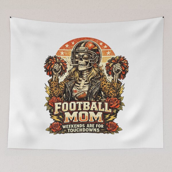 Item preview, Football Mom, Retro Vintage Style Skull Mom designed and sold by graphic-genie.