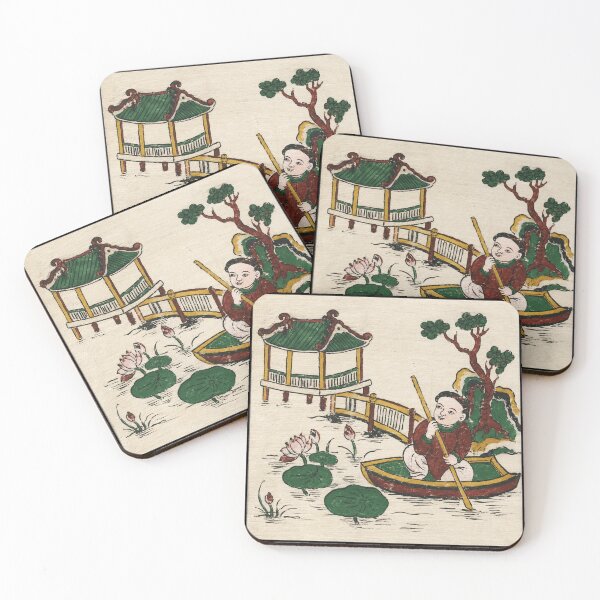 Item preview, Vintage Lotus Boat Painting Traditional Asian  designed and sold by eliramaison.