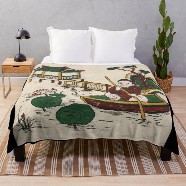 Item preview, Vintage Lotus Boat Painting Traditional Asian  designed and sold by eliramaison.