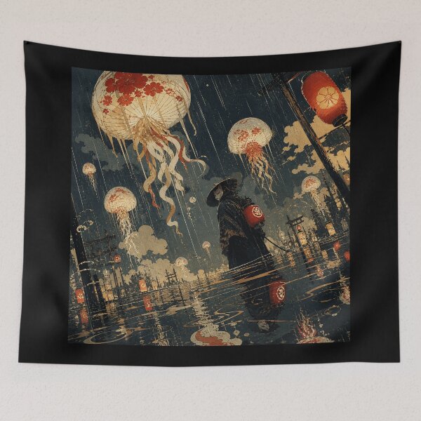 Item preview, Floating Jellyfish Lanterns Dark Japanese Street  designed and sold by eliramaison.