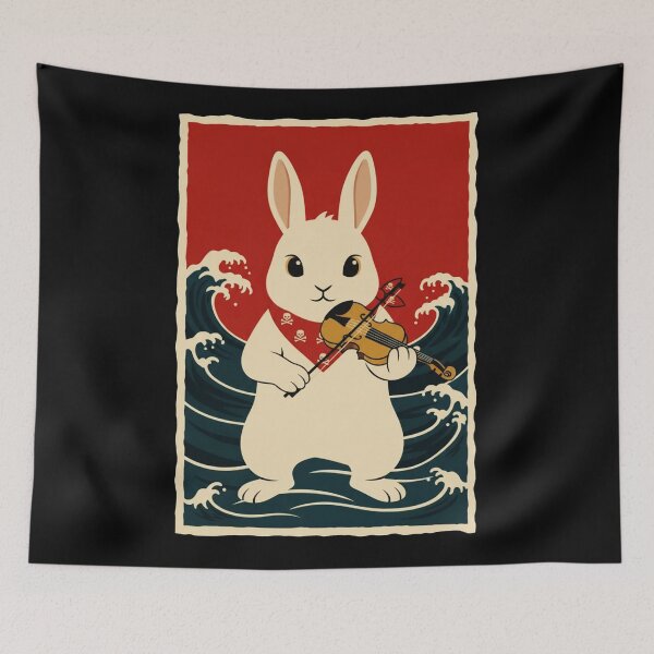 Item preview, Violin Bunny Japanese Wave Poster Style designed and sold by JordynLadukeg65.