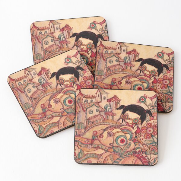 Item preview, Whimsical Girl Dreamscape Folk Art Illustration designed and sold by eliramaison.