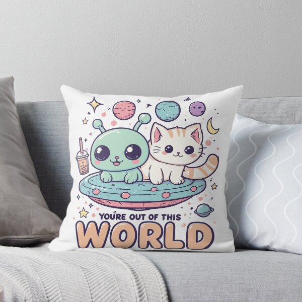 Item preview, Cute Cat and Alien in Space Kawaii UFO Design | You’re Out of This World designed and sold by Ferla.