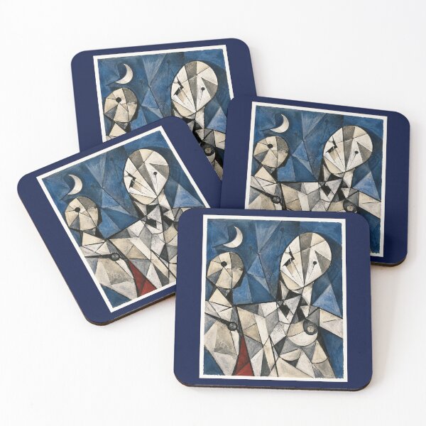Item preview, Deep Blue Night - Abstract Cubist Figures under the Moon designed and sold by Lifer art and design.