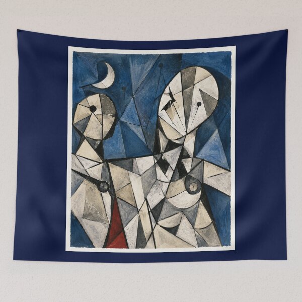 Item preview, Deep Blue Night - Abstract Cubist Figures under the Moon designed and sold by Lifer Art and Design.
