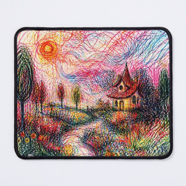 Item preview, Whimsical Scribble Landscape Cottage designed and sold by Modaozushi216.
