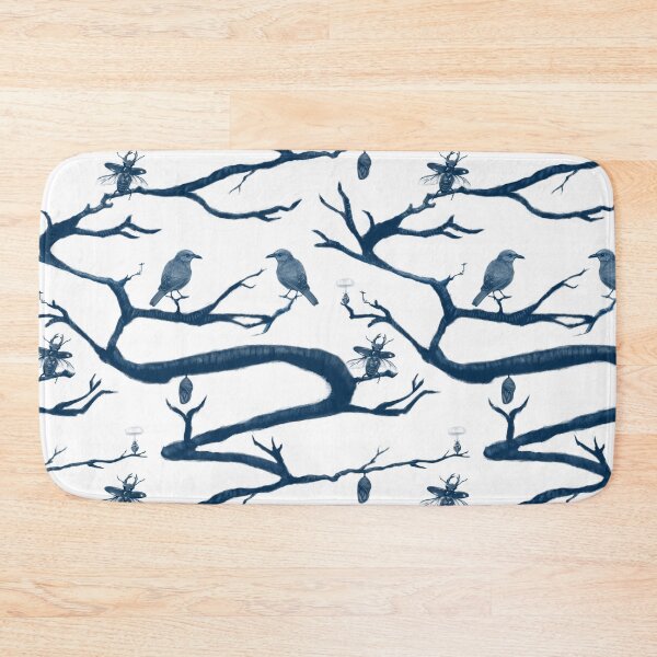 Item preview, Blue Chinoiserie Botanical Sketch - Bird, Cocoon, and Insects Toile Seamless Pattern designed and sold by Niji Hibana.