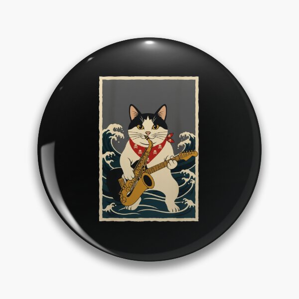 Item preview, Saxophone Cat Japanese Wave Poster designed and sold by JordynLadukeg65.