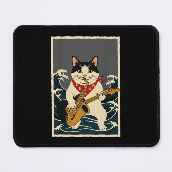 Item preview, Saxophone Cat Japanese Wave Poster designed and sold by JordynLadukeg65.