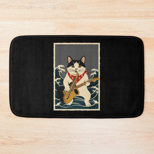 Item preview, Saxophone Cat Japanese Wave Poster designed and sold by JordynLadukeg65.