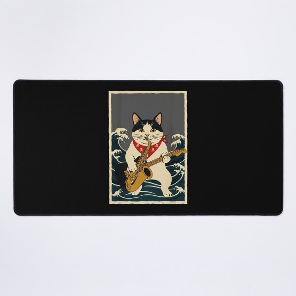 Item preview, Saxophone Cat Japanese Wave Poster designed and sold by JordynLadukeg65.
