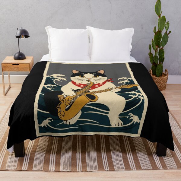 Item preview, Saxophone Cat Japanese Wave Poster designed and sold by JordynLadukeg65.