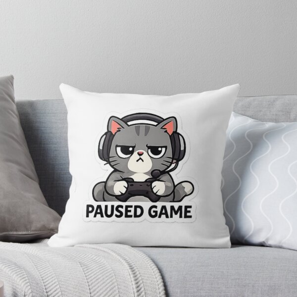 Item preview, Diseño de pegatina divertida de gato gamer con juego en pausa designed and sold by Artbysarmina.