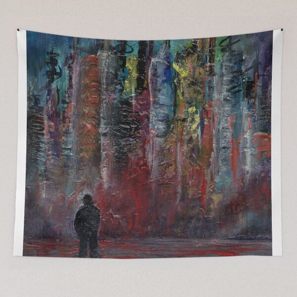 Item preview, Lone Figure in Abstract City designed and sold by ShonaCallumArt.