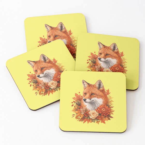 Item preview, Fox portrait with autumn flowers and leaves designed and sold by Mauswohn.