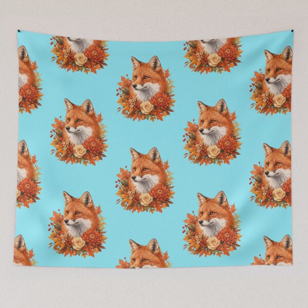 Item preview, Fox portrait with autumn flowers and leaves designed and sold by Mauswohn.