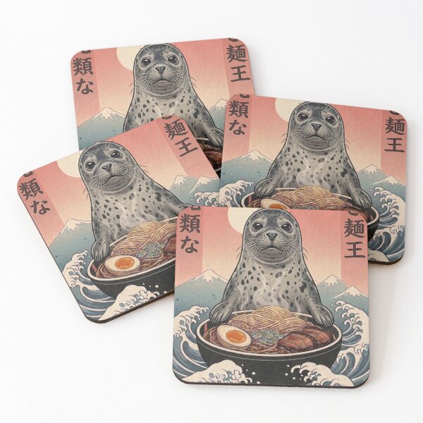 Item preview, Funny Seal Japanese Ramen Noodles Vintage Kanagawa Wave designed and sold by FurryHavenPH.