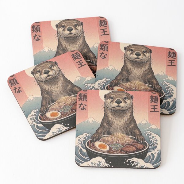 Item preview, Funny Sea Otter Japanese Ramen Noodles Vintage Kanagawa Wave designed and sold by FurryHavenPH.