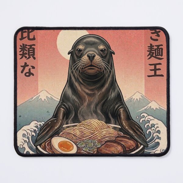 Item preview, Funny Sea Lion Japanese Ramen Noodles Vintage Kanagawa Wave designed and sold by FurryHavenPH.