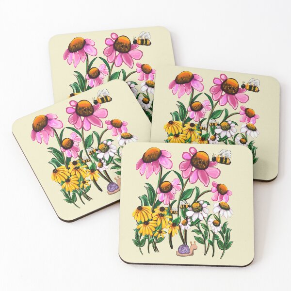 Item preview, Flower Garden in Summer - English Cottage Garden Flowers in bloom with honey bees and snail designed and sold by Artonmytee.