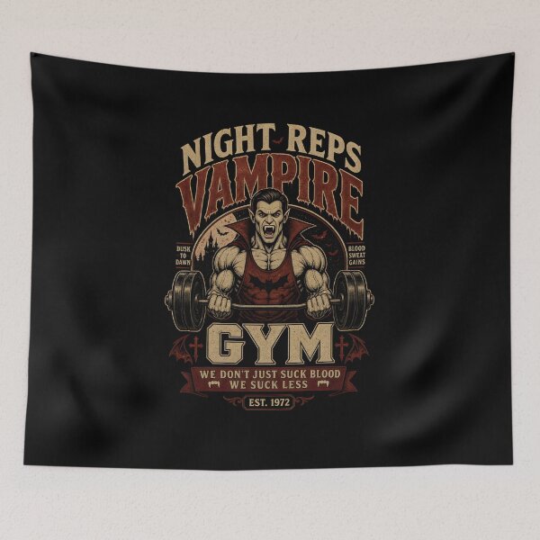 Item preview, Gimnasio de vampiros Night Reps | Fitness de terror retro designed and sold by CreativePrints3.
