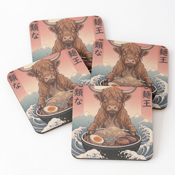 Item preview, Funny Scottish Highland Cow Japanese Ramen Noodles Vintage Kanagawa Wave designed and sold by FurryHavenPH.