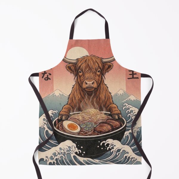 Item preview, Funny Scottish Highland Cow Japanese Ramen Noodles Vintage Kanagawa Wave designed and sold by FurryHavenPH.