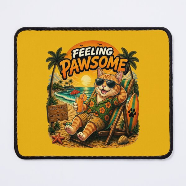 Item preview, Funny Orange Tabby Cat Beach Design – Feeling Pawsome Summer Vibes Vacation Dog designed and sold by PixelsPaws.