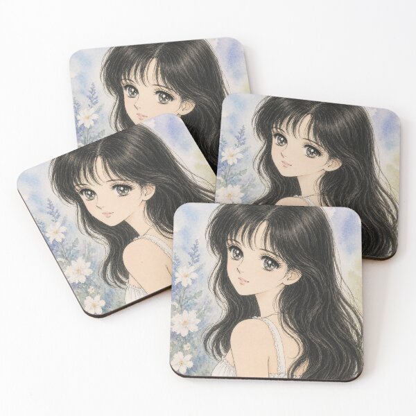 Item preview, Black Hair Anime Girl Watercolor Art | Vintage Shoujo Aesthetic Portrait designed and sold by Bara Lune Design .