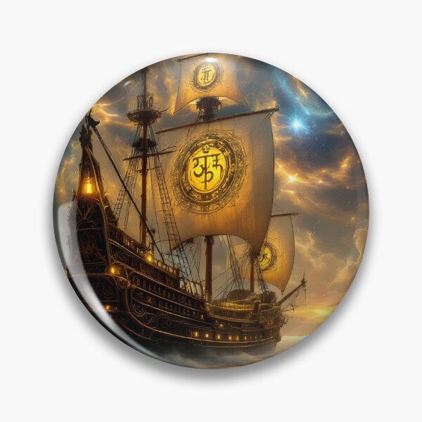 Item preview, Golden Celestial Pirate Ship Fantasy Ocean Wall Art designed and sold by DreamyWallVibes.