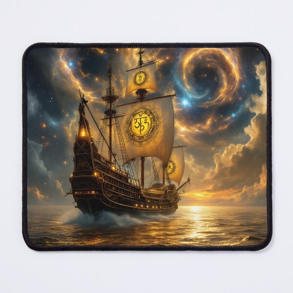 Item preview, Golden Celestial Pirate Ship Fantasy Ocean Wall Art designed and sold by DreamyWallVibes.