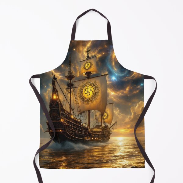 Item preview, Golden Celestial Pirate Ship Fantasy Ocean Wall Art designed and sold by DreamyWallVibes.
