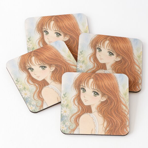 Item preview, Red Hair Anime Girl Watercolor Art | Dreamy Vintage Shoujo Illustration designed and sold by Bara Lune Design .