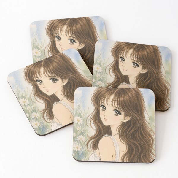 Item preview, Brunette Anime Girl Floral Watercolor Art | Soft Shoujo Aesthetic Illustration designed and sold by Bara Lune Design .