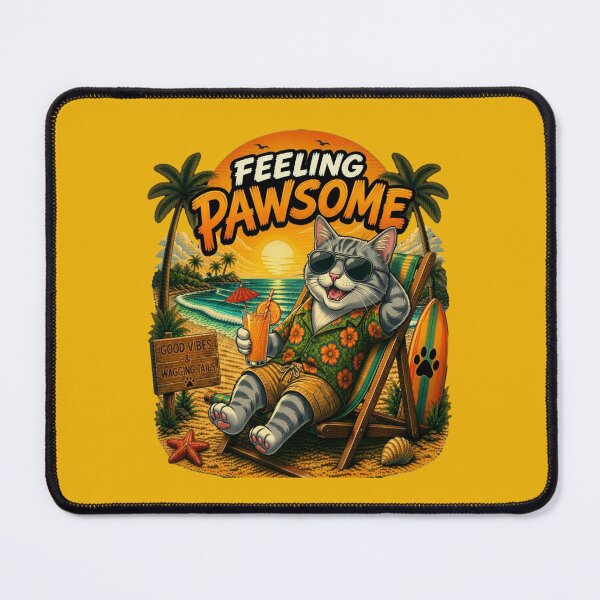 Item preview, Funny Gray Tabby Cat Beach Design – Feeling Pawsome Summer Vibes Vacation Dog designed and sold by PixelsPaws.