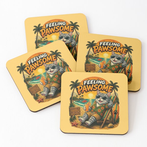 Item preview, Funny Gray Tabby Cat Beach Design – Feeling Pawsome Summer Vibes Vacation Dog designed and sold by PixelsPaws.