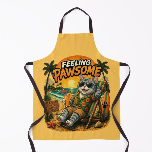 Item preview, Funny Gray Tabby Cat Beach Design – Feeling Pawsome Summer Vibes Vacation Dog designed and sold by PixelsPaws.