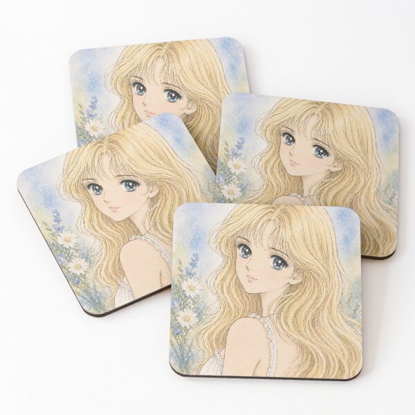 Item preview, Blonde Anime Girl Watercolor Portrait | Vintage Shoujo Floral Aesthetic Art designed and sold by Bara Lune Design .