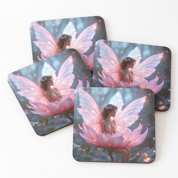 Item preview, Enchanting Pink Fairy Sitting on Flower Fantasy Art designed and sold by DreamyWallVibes.