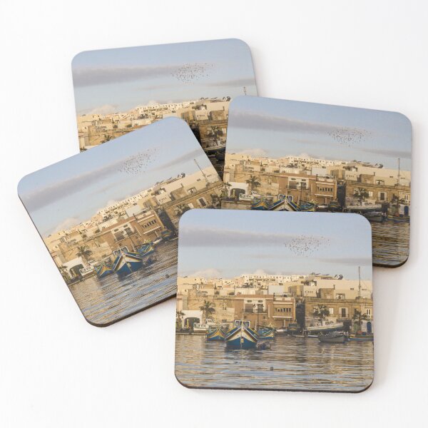 Item preview, Colorful Fishing Boats Lined Along Sunny Maltese Harbor Front In Seaside Village Panorama designed and sold by Nmallia.