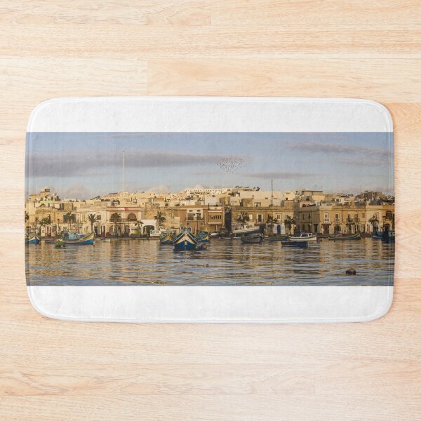 Item preview, Colorful Fishing Boats Lined Along Sunny Maltese Harbor Front In Seaside Village Panorama designed and sold by Nmallia.