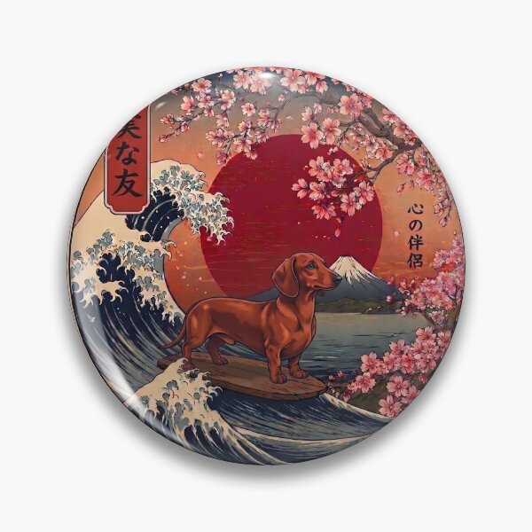 Item preview, Funny Dachshund Kanagawa Wave Japanese Mt Fuji Cherry Blossom designed and sold by FurryHavenPH.
