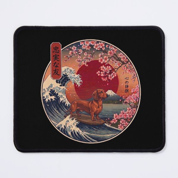 Item preview, Funny Dachshund Kanagawa Wave Japanese Mt Fuji Cherry Blossom designed and sold by FurryHavenPH.