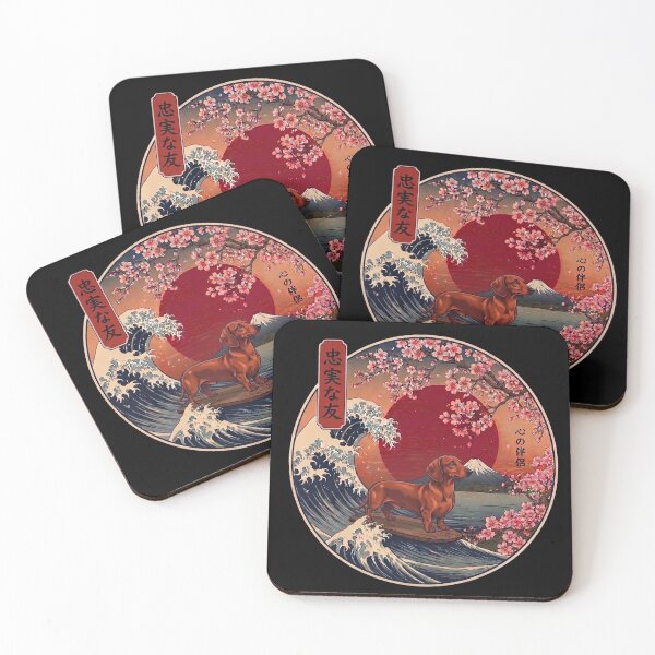 Item preview, Funny Dachshund Kanagawa Wave Japanese Mt Fuji Cherry Blossom designed and sold by FurryHavenPH.