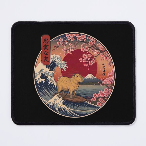 Item preview, Funny Capybara Kanagawa Wave Japanese Mt Fuji Cherry Blossom designed and sold by FurryHavenPH.