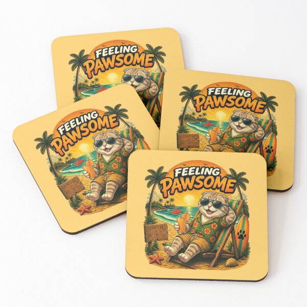 Item preview, Funny Scottish Fold Cat Beach Design – Feeling Pawsome Summer Vibes Vacation Dog designed and sold by PixelsPaws.