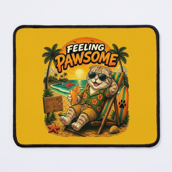 Item preview, Funny Scottish Fold Cat Beach Design – Feeling Pawsome Summer Vibes Vacation Dog designed and sold by PixelsPaws.