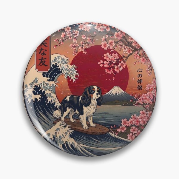 Item preview, Funny Cavalier King Charles Spaniel Kanagawa Wave Japanese Mt Fuji Cherry Blossom designed and sold by FurryHavenPH.
