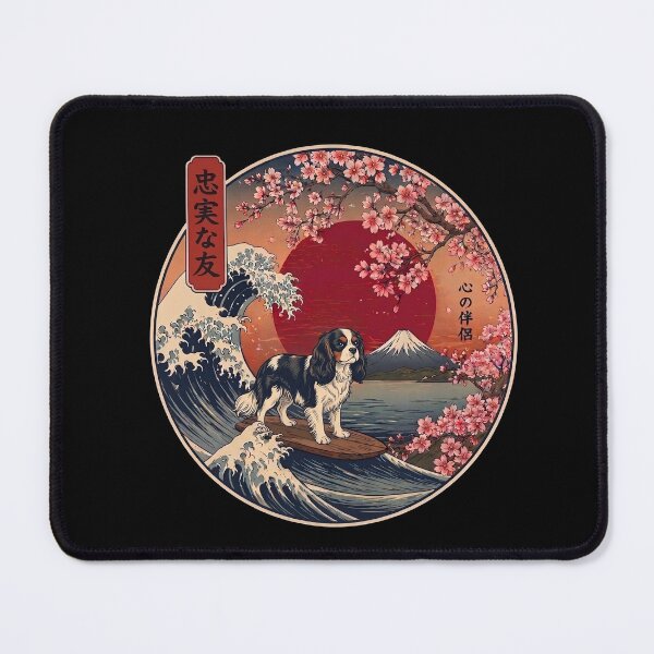 Item preview, Funny Cavalier King Charles Spaniel Kanagawa Wave Japanese Mt Fuji Cherry Blossom designed and sold by FurryHavenPH.