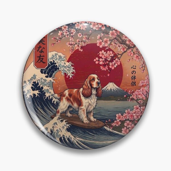 Item preview, Funny Cocker Spaniel Kanagawa Wave Japanese Mt Fuji Cherry Blossom designed and sold by FurryHavenPH.